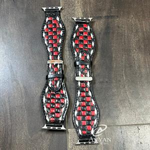 Bracelet de montre intelligent en cuir véritable à carreaux rouge et noir de qualité supérieure, bracelet de remplacement en cuir véritable pour unisexe, vente en gros - Product Image 1