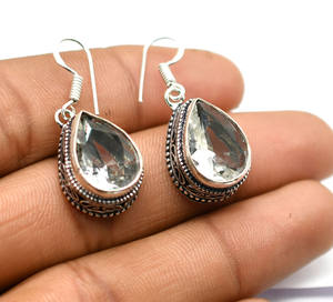 Boucles d'oreilles pendantes de style bohème américain vintage, design classique, pierre précieuse topaze blanche, argent plaqué, joli bijou de mode pour femmes - Product Image 4