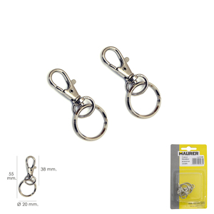 Moschettone a molla con anello 45 mm. Confezione blister da 2 pezzi - Product Image 1