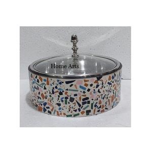 Olla para servir de madera de diseño antiguo en buffet de comida de color verde con cazuela de tapa martillada de acero inoxidable - Product Image 4