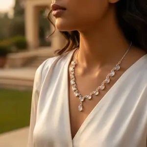 Collar de Plata 925 de Moda para Mujer con Piedra Lunar, Granate, Topacio, Amatista y Ágata; Cadenas Chapadas en Rodio, Joyería con Piedras Preciosas - Product Image 3