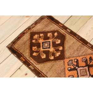 Tapis turc vintage 1,6x2,9 pi (50x87 cm), tapis à imprimé animal brun orange - Product Image 4