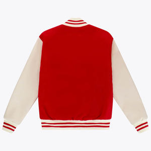 Chaqueta Unisex Estilo Universitario Roja y Crema, Forro Acolchado, Ribete a Rayas, Cierre de Botones a Presión, Abrigo Urbano Premium - Product Image 6