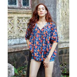 Free Size Petunia <b>Top</b> for Ladies Bohemian Floral Embroidered Poplin and Organza Breathable Women's Long <b>Tops</b> for Spring/Summer - Product Image 2
