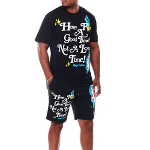 Camiseta de algodón 100% para hombre, conjuntos cortos con logotipo gráfico personalizado de talla grande, conjuntos cortos de 2 piezas, conjunto de camisetas para hombre - Product Image 5