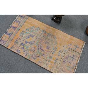 Vintage 2 X 3.5ft jaune bleu Patchwork laine tapis à la main turc grande surface Latex pour couloir chambre tapis abstrait - Product Image 4