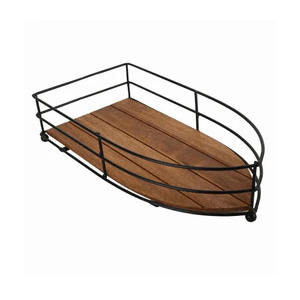 Plateau de service exclusif au design unique de bateau Plateau en bois de mangue Bordure en fil de fer Revêtement noir pour plateau de service à thé Déco - Product Image 3