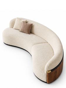 Canapé d'angle moderne en tissu bouclé avec base en bois pour appartement, villa, salon - Product Image 5