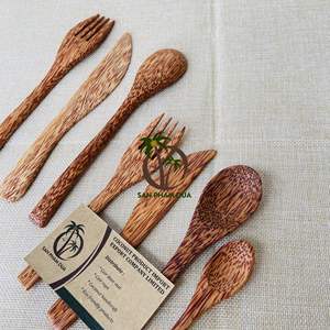 VIETNAM ECO FRIENDLY CUILLÈRE FOURCHETTE CUILLERIE DE NOIX DE COCO COUVERTS RÉUTILISABLE BIODÉGRADABLE VAISSELLE DE NOIX DE COCO PRIX DE GROS - Product Image 2