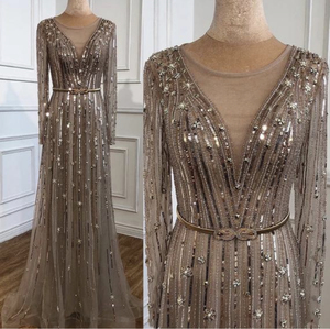 Robes de soirée de luxe en tulle longue brodée à la main avec des perles de strass 100% faites à la main, vente en gros - Product Image 1