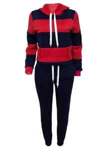 Conjunto de chándal a rayas con cuello y capucha deportivo de talla grande Conjunto de ropa deportiva con diseño de bolsillo de canguro de retazos en blanco y negro - Product Image 4