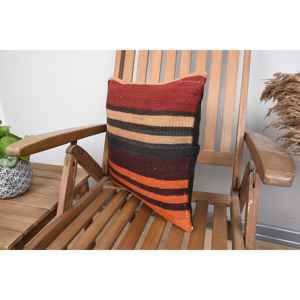 Almohada de lana de retazos Kilim tejida naranja rústica 16x16 pulgadas estampado Vintage antideslizante ecológico extraíble lavable decorativo - Product Image 3