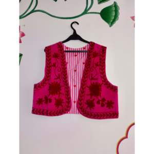 Rani Winter Velvet <b>Gilet</b> with Knitted Fabric Embroidered Flowers Logo <b>Fur</b> Outer Wear with Leather Filling for Seasoned Style - Product Image 2