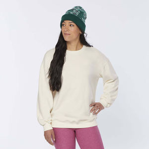 Suéter Básico de Color Marfil para Mujer, Cuello Redondo, Holgado, Manga Larga, Felpa Suave para Invierno, con Logotipo Frontal - Product Image 2