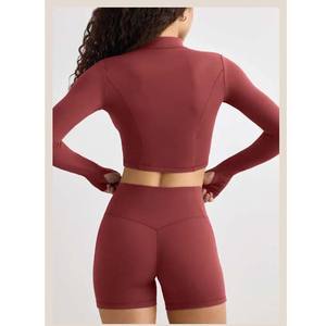 Chaqueta de Yoga Transpirable con Cierre Completo y Sensación de Desnudez OEM ODM, Chaqueta Deportiva Ajustada de Manga Larga para Mujer, para Gimnasio, Maternidad, Entrenamiento, con Logotipo Frontal, Color Sólido - Product Image 2