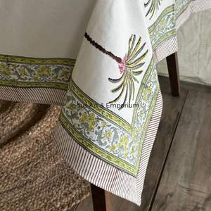 Mantel de algodón hecho a mano indio hermoso bloque de mano impreso cubierta de mesa de algodón para mantel de boda para la venta - Product Image 6