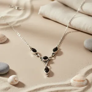 Collier en argent 925 avec onyx pour femmes, cadeau de puissance, bijoux en pierres précieuses - Product Image 1