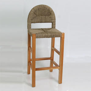 Taburete de Bar para Exteriores, Moderno, Minimalista, Duradero y Ecológico, Hecho de Madera de Caoba Natural y Pasto Marino, para Uso Comercial en Hoteles y Restaurantes - Product Image 1