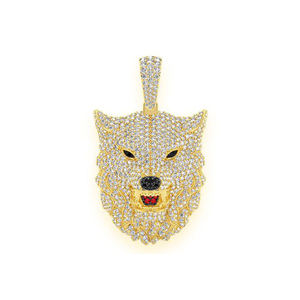 สร้อยคอฮิปฮอปของผู้ชาย925เงินแท้ชุบทองหัวหมาป่าเย็นออกแบบได้เองจี้รูปสัตว์สำหรับปลูกในแล็บสวย - Product Image 1