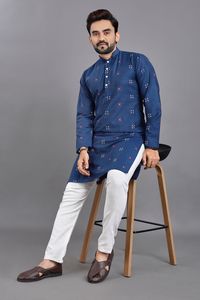 Nueva Presentación de festivales de tela de algodón especial Kurta de hombre con pijama para la venta en línea - Product Image 2