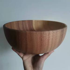 Premium Acacia Wood Salad Bowl - Natural Two-Tone Wooden Serving <b>Basin</b> - Large Handcrafted <b>Round</b> Bowl for Fruits & Pasta - Product Image 2