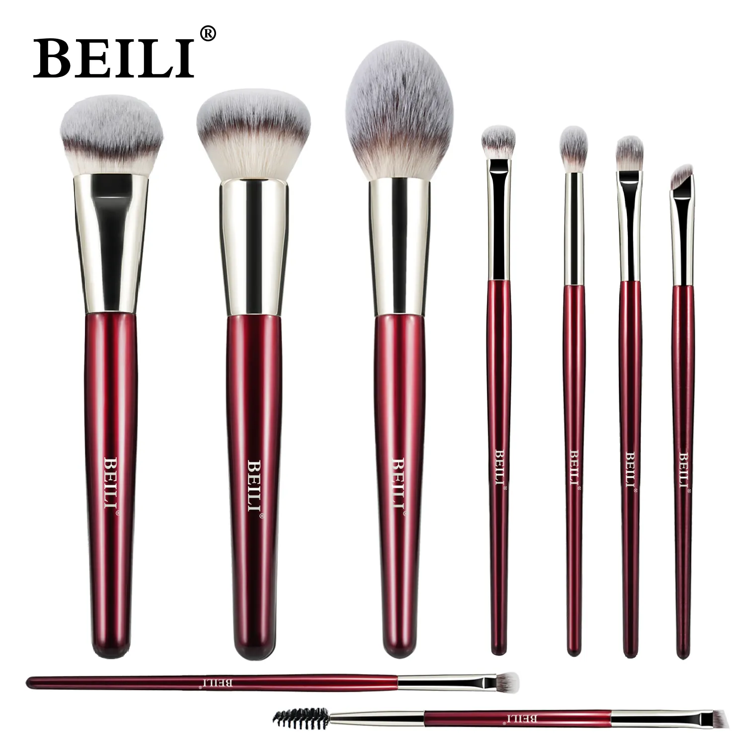 BEILI profesional de lujo vegano 9 Uds pinceles de maquillaje Etiqueta Privada polvo sintético suave sombra de ojos juego de pinceles de maquillaje