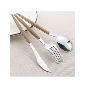 Couverts en acier inoxydable couteau et fourchette cuillère avec manche en bois couverts fourchette à fruits cuillère à dessert cuillère à café vente chaude - Product Image 1