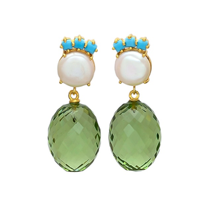 มาใหม่สีเขียว Hydro,เพิร์ลสองเท่าและสีฟ้าครามพลอย925สเตอร์ลิงรอบและรูปไข่ต่างหูเงิน - Product Image 1