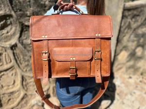 New Arrival Goat Leather Unisex Stylish Messenger <b>Bags</b> Office Use <b>Laptop</b> Handbag Real Handmade Messenger Leather Crossbody <b>Bags</b> - Product Image 3