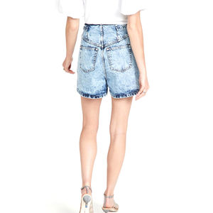 2025 nuevos pantalones cortos de mezclilla con estilo de tiro alto para mujer lavado con ácido con hebilla ajustable cintura transpirable servicio OEM - Product Image 2