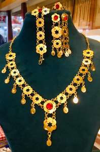 24K or Dubai Vintage ensemble de bijoux collier boucles d'oreilles bracelets peignes broches classique perle fleur cuivre anniversaire diamant cadeau - Product Image 3