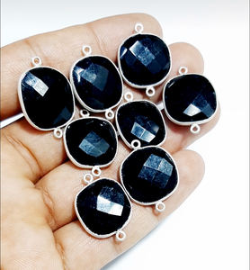 Cojín de 12mm facetado negro ónix piedras preciosas facetadas bisel conjunto conector 925 colgante de plata esterlina joyería regalo de moda para hermana - Product Image 1