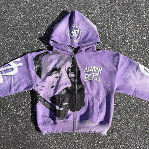 Streatwear Vintage personnalisé poids lourd veste zippée Dtg impression fermeture éclair français éponge acide lavage en détresse sweat à capuche - Product Image 1