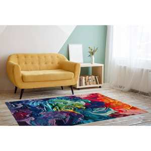 Tapis imprimé : Tapis moderne, coloré et antidérapant pour salon, avec poils doux - Product Image 2