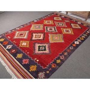 Alfombra de 6.46x10 pies, Alfombra Turca Vintage, Alfombra de Lana con Puntos Rojos y Morados - Product Image 2