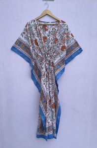 Caftan en coton imprimé main bloc Caftan robe Caftan en coton robe à fleurs caftan Poncho robe femmes robes en coton mariée à être maison porter - Product Image 2