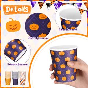 Gobelets en papier biodégradables pour Halloween, lot de 8 oz, gobelets à café jetables en forme de citrouille, assortiment de fêtes, boissons froides, café, thé - Product Image 4