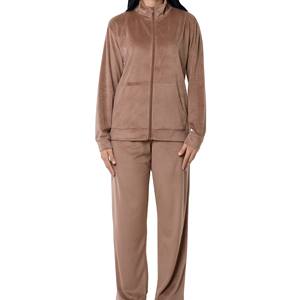 ชุดกีฬา2ชิ้นสำหรับผู้หญิงชุดวอร์มผ้ากำมะหยี่ลายแถบผ้าโพลีเอสเตอร์100% แบบรูดซิปทรงหลวม - Product Image 2