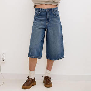 Short en jean à imprimé gaufré personnalisé pour femmes Short en jean taille haute à boutons Short en jean à jambe droite - Product Image 5