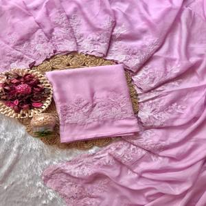 Saree en soie Tebby doux élégant avec bordure en cuir chevelu et chemisier de course multi-fils avec bordure en manches - Product Image 5