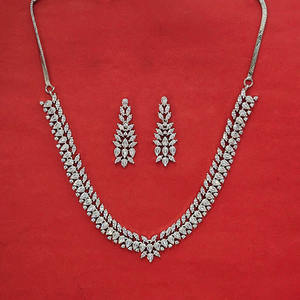 Delicate CZ 2-Tone Rhodium Plating Necklace Fashion Jewellery Exporter in India's Stylish Mehndi Design - Product Image 3
