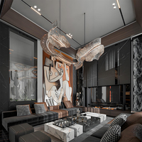 Lustre en verre moderne à hauteur réglable sur mesure pour hôtel, villa, salon avec éclairage suspendu long
