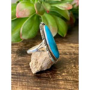 Bague en argent sterling avec turquoise Kingman, taille 7,5 - Bijou géométrique artisanal Navajo - Product Image 3
