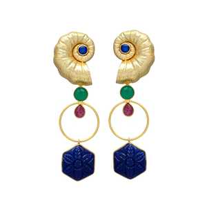 Nouvelle arrivée Boucles d'oreilles pendantes en onyx vert, rubis et onyx vert avec clou en coquillage - Product Image 1