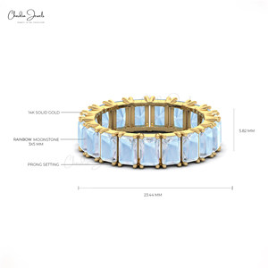 Anillo de Eternidad con Piedra Lunar Arcoíris de Corte Octogonal de 5.32 Quilates, Fabricantes Asiáticos, Oro Fino Sólido de 14k, Regalo de Navidad, Venta al por Mayor en India - Product Image 4