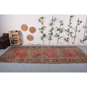 Alfombra tradicional roja marrón Vintage turca de área grande 4,9 'X 11,6 'Rectángulo Pasillo Patrón Lana Látex Respaldo PP Alfombra de habitación - Product Image 1