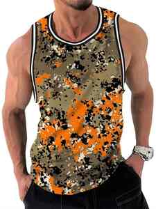 Camiseta sin mangas con cuello redondo de talla grande para hombre, chaleco deportivo informal transpirable con rayas a cuadros, camiseta sin mangas de estilo callejero a la moda con estampado 3D - Product Image 3