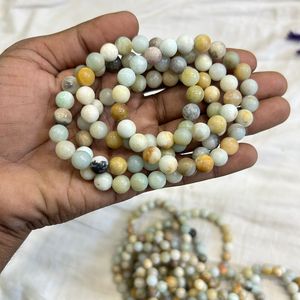 Perles rondes en amazonite naturelle 8 mm/6 mm/4 mm de haute qualité cirées/entoilées certifiées par un tiers - Product Image 2