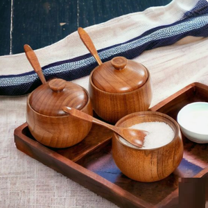 Ensemble de sucriers en bois naturel avec couvercle, nouveau design élégant, ustensiles de cuisine, salière de table - Product Image 4