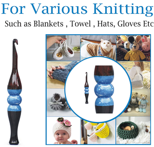 ชุดตะขอโครเชต์ทำด้วยมือด้ามไม้อีพ็อกซี่สีฟ้าอ่อนตะขอไม้ที่ออกแบบตามหลักสรีรศาสตร์สำหรับถักและถัก - Product Image 5